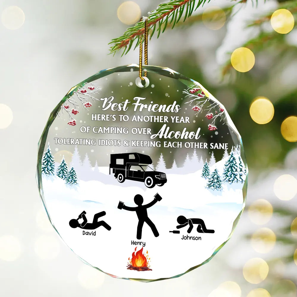 Camping Keep Each Other Sane Friends - Personalized Circle Glass Ornament ORNA1210