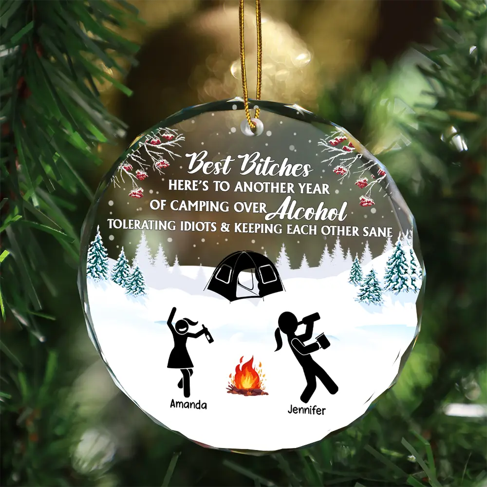 Camping Keep Each Other Sane Friends - Personalized Circle Glass Ornament ORNA1210