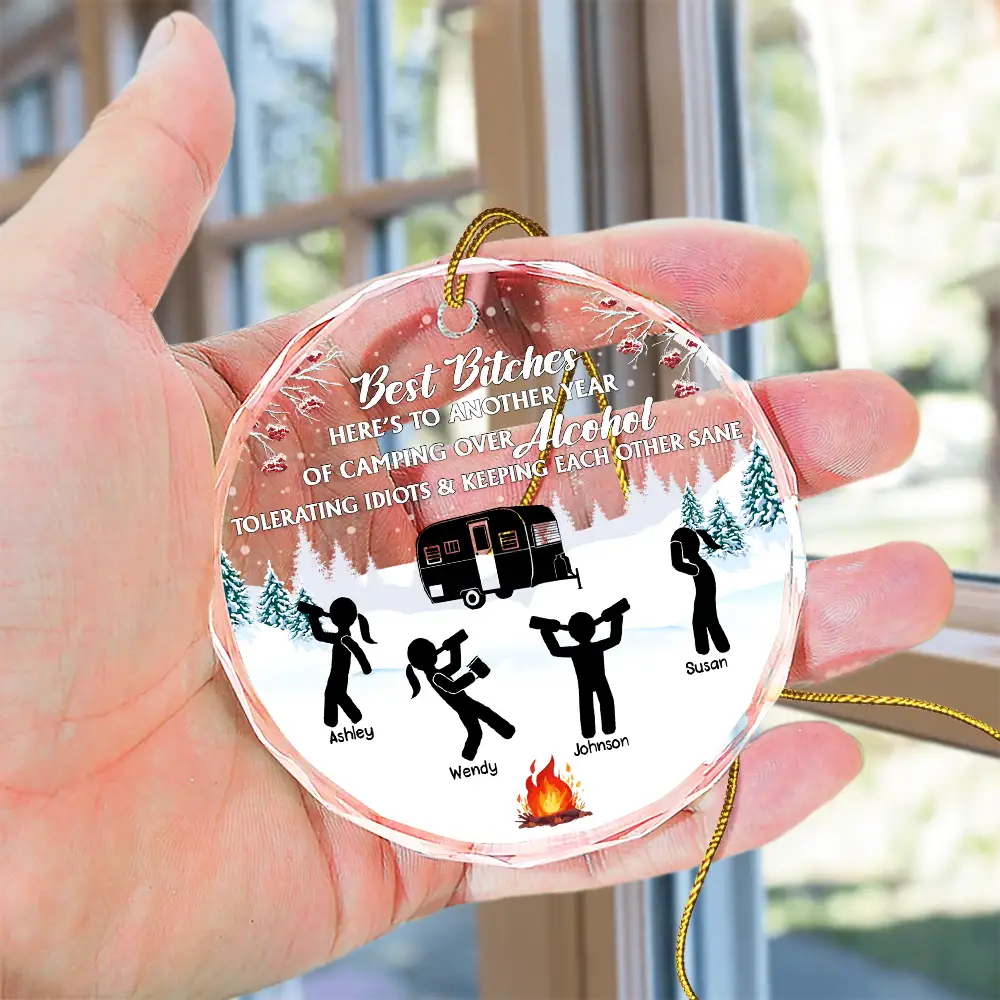 Camping Keep Each Other Sane Friends - Personalized Circle Glass Ornament ORNA1210