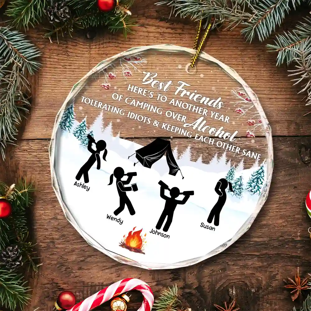 Camping Keep Each Other Sane Friends - Personalized Circle Glass Ornament ORNA1210