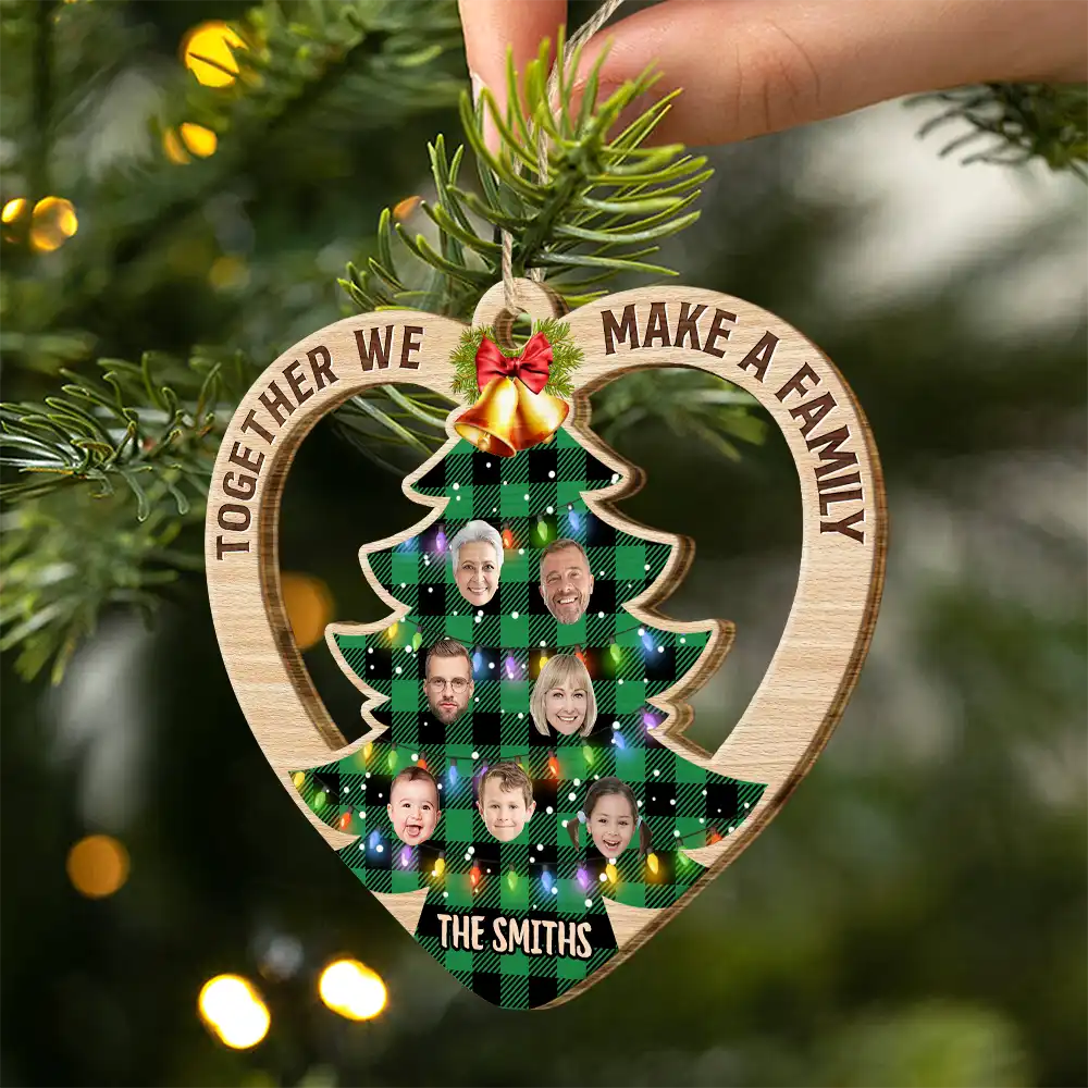 Custom Photo Family Tree Together We Make A Family - Personalized Custom Shaped Wooden Ornament ORNA1210