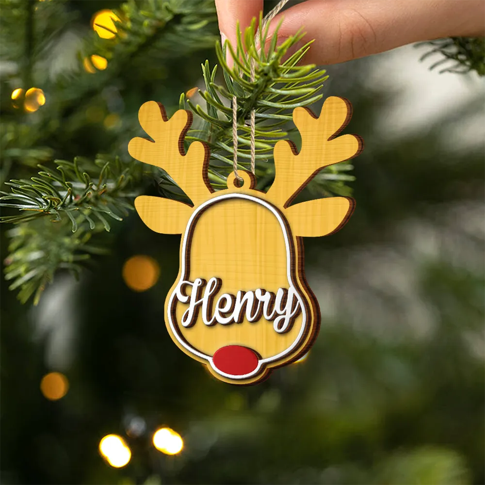 Santa's Reindeer Christmas - Personalized 2-Layered Wooden Ornament ORNA1210