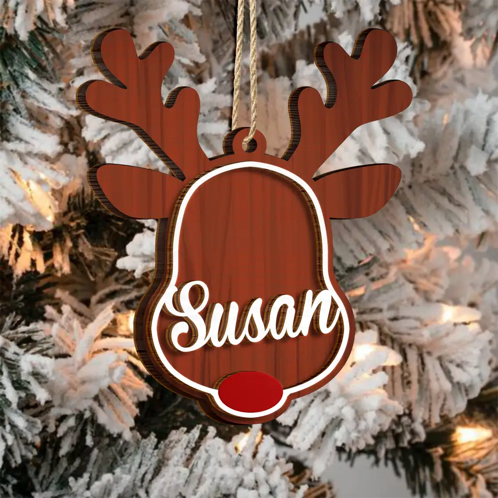 Santa's Reindeer Christmas - Personalized 2-Layered Wooden Ornament ORNA1210