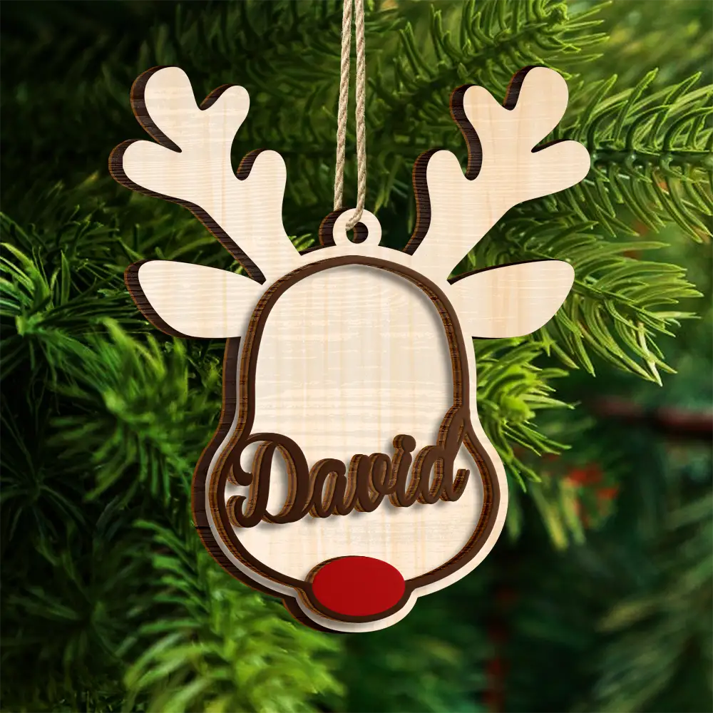 Santa's Reindeer Christmas - Personalized 2-Layered Wooden Ornament ORNA1210