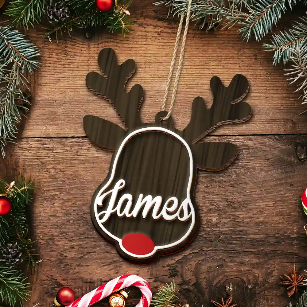 Santa's Reindeer Christmas - Personalized 2-Layered Wooden Ornament ORNA1210