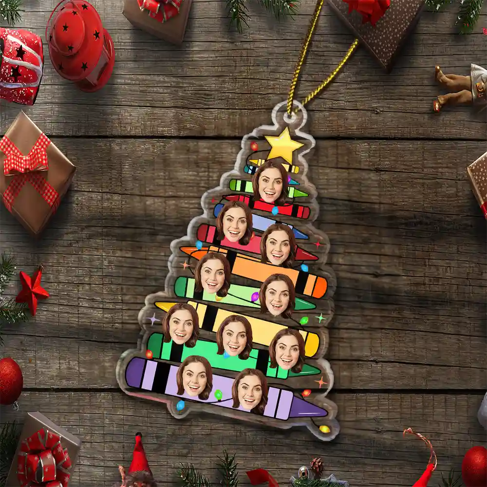 Custom Photo Funny Teacher Christmas Tree - Personalized Custom Shaped Acrylic Ornament ORNA1210