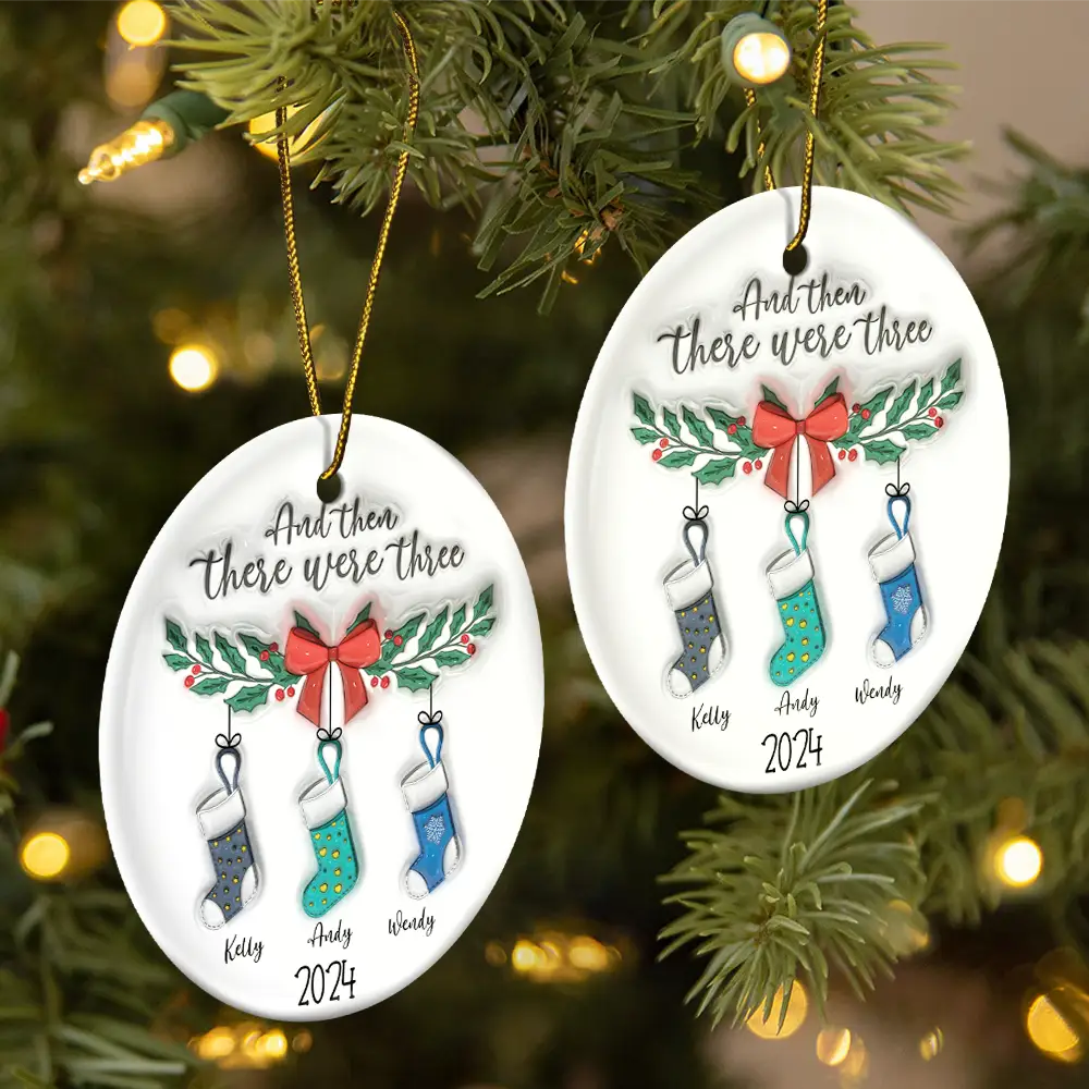 And The There Were Family Christmas - 3D Inflated Effect Printed Ornament, Personalized Circle Ceramic Ornament ORNA1210