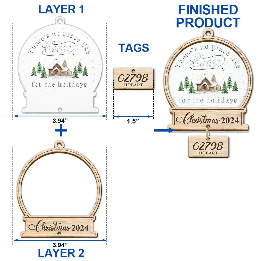 There's No Place Like Home Family - Personalized Mix Ornament With Wooden Tag ORNA1210