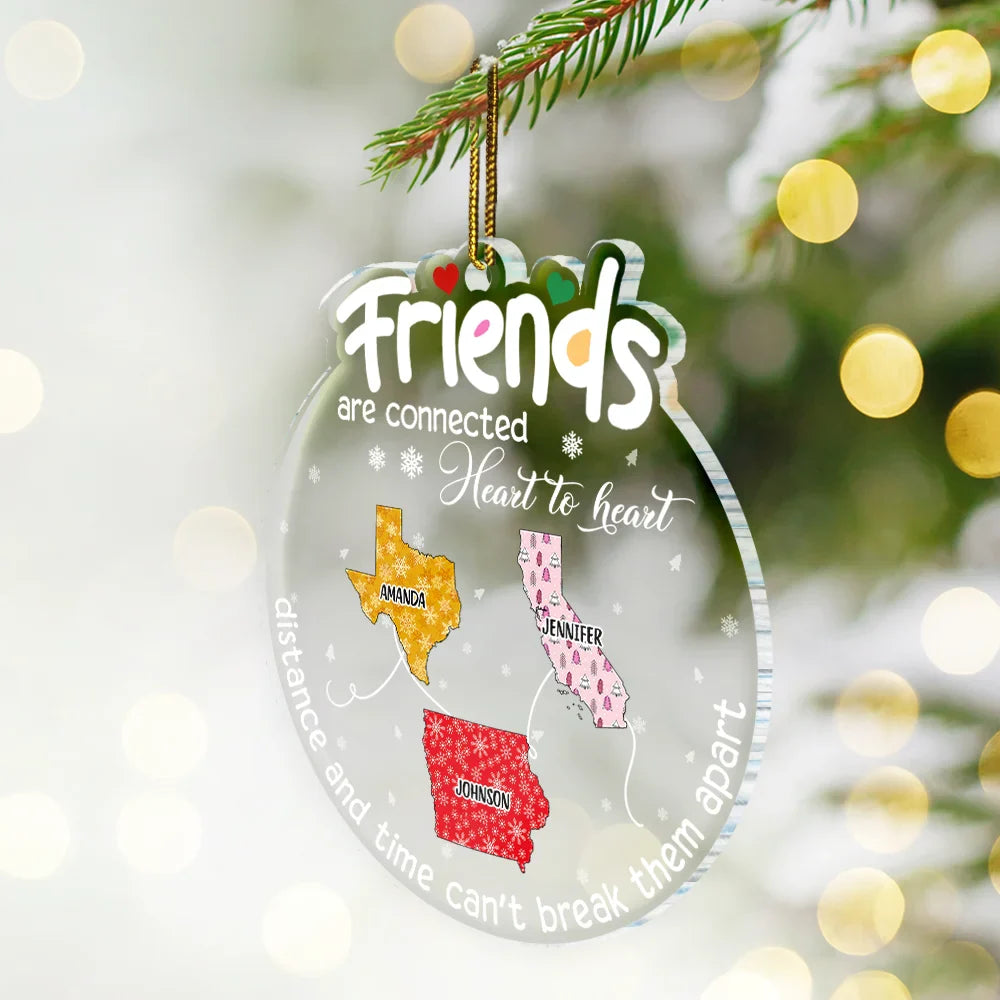 Friends Are Connected Heart To Heart Christmas - Personalized Custom Shaped Acrylic Ornament ORNA1210