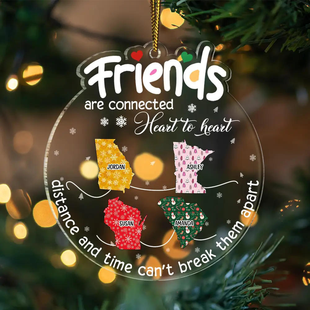 Friends Are Connected Heart To Heart Christmas - Personalized Custom Shaped Acrylic Ornament ORNA1210