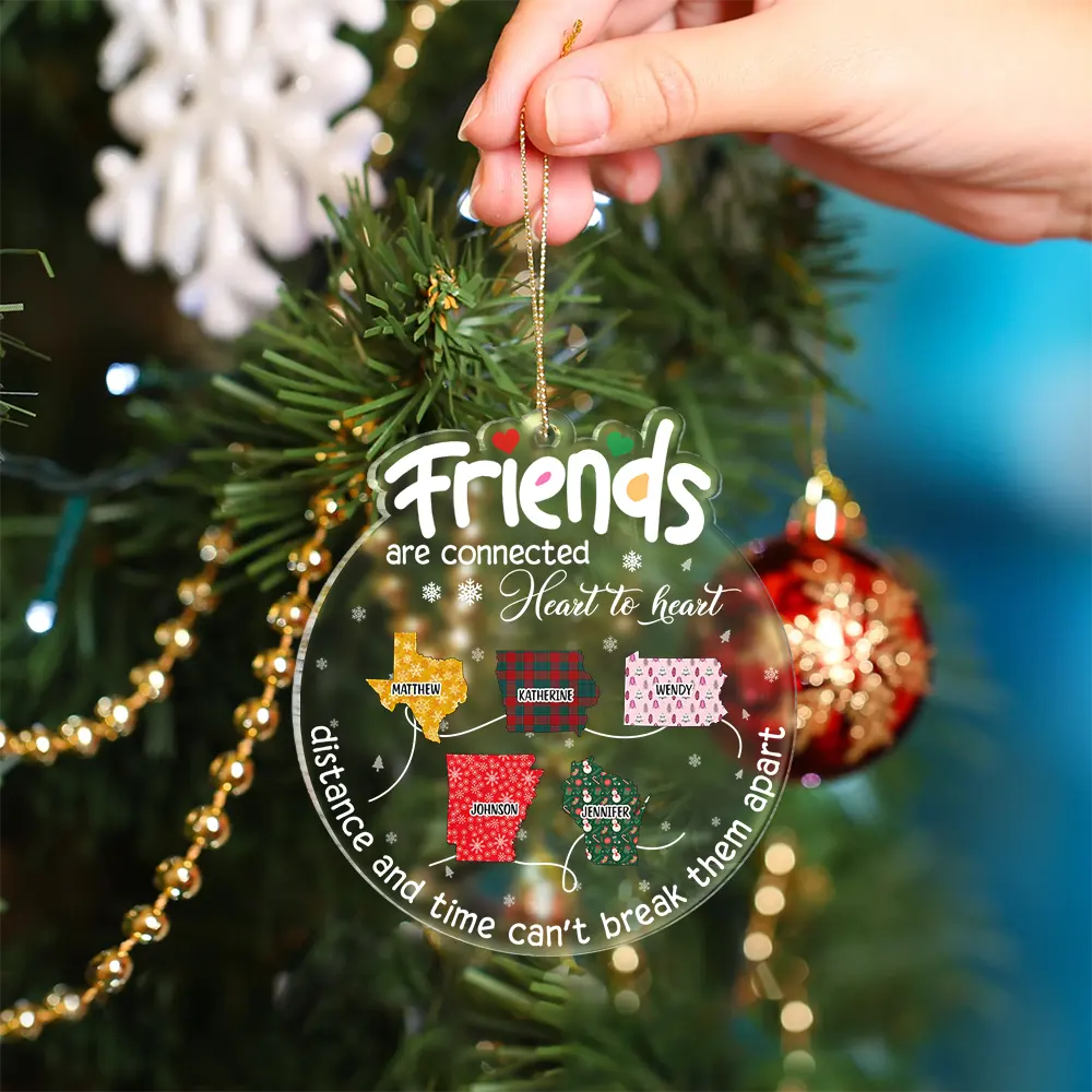 Friends Are Connected Heart To Heart Christmas - Personalized Custom Shaped Acrylic Ornament ORNA1210