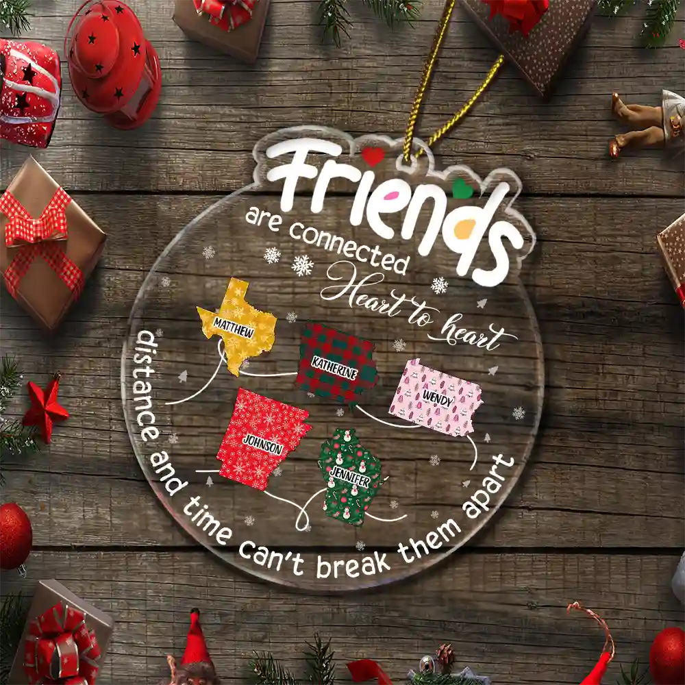 Friends Are Connected Heart To Heart Christmas - Personalized Custom Shaped Acrylic Ornament ORNA1210