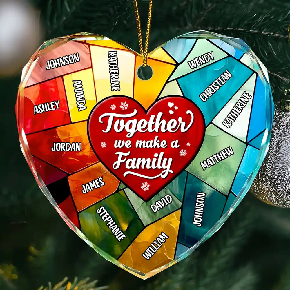 Together We Make A Family Christmas - Personalized Heart Shaped Glass Ornament ORNA1210