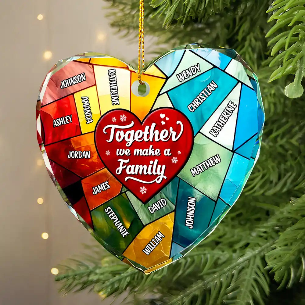 Together We Make A Family Christmas - Personalized Heart Shaped Glass Ornament ORNA1210