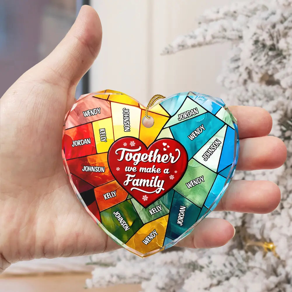 Together We Make A Family Christmas - Personalized Heart Shaped Glass Ornament ORNA1210