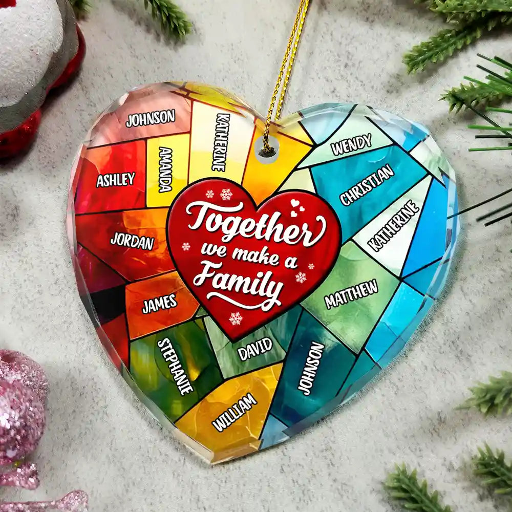 Together We Make A Family Christmas - Personalized Heart Shaped Glass Ornament ORNA1210