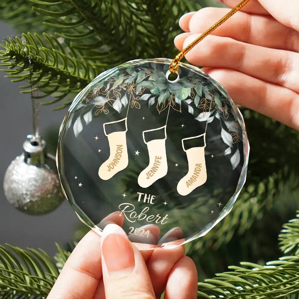 Family Christmas Stocking - Personalized Circle Glass Ornament ORNA1210