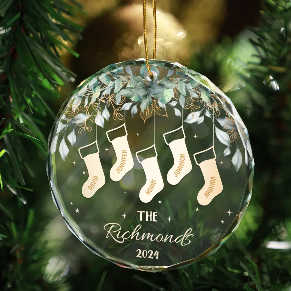 Family Christmas Stocking - Personalized Circle Glass Ornament ORNA1210