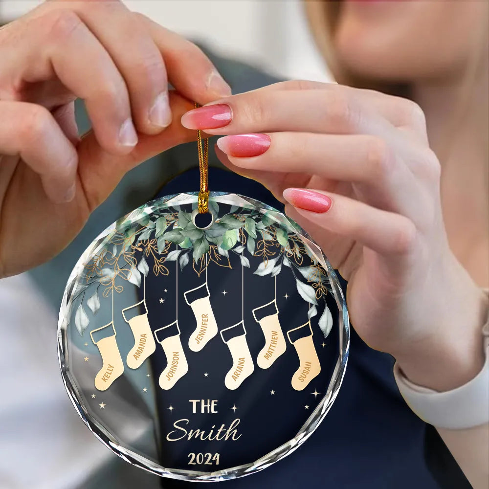 Family Christmas Stocking - Personalized Circle Glass Ornament ORNA1210
