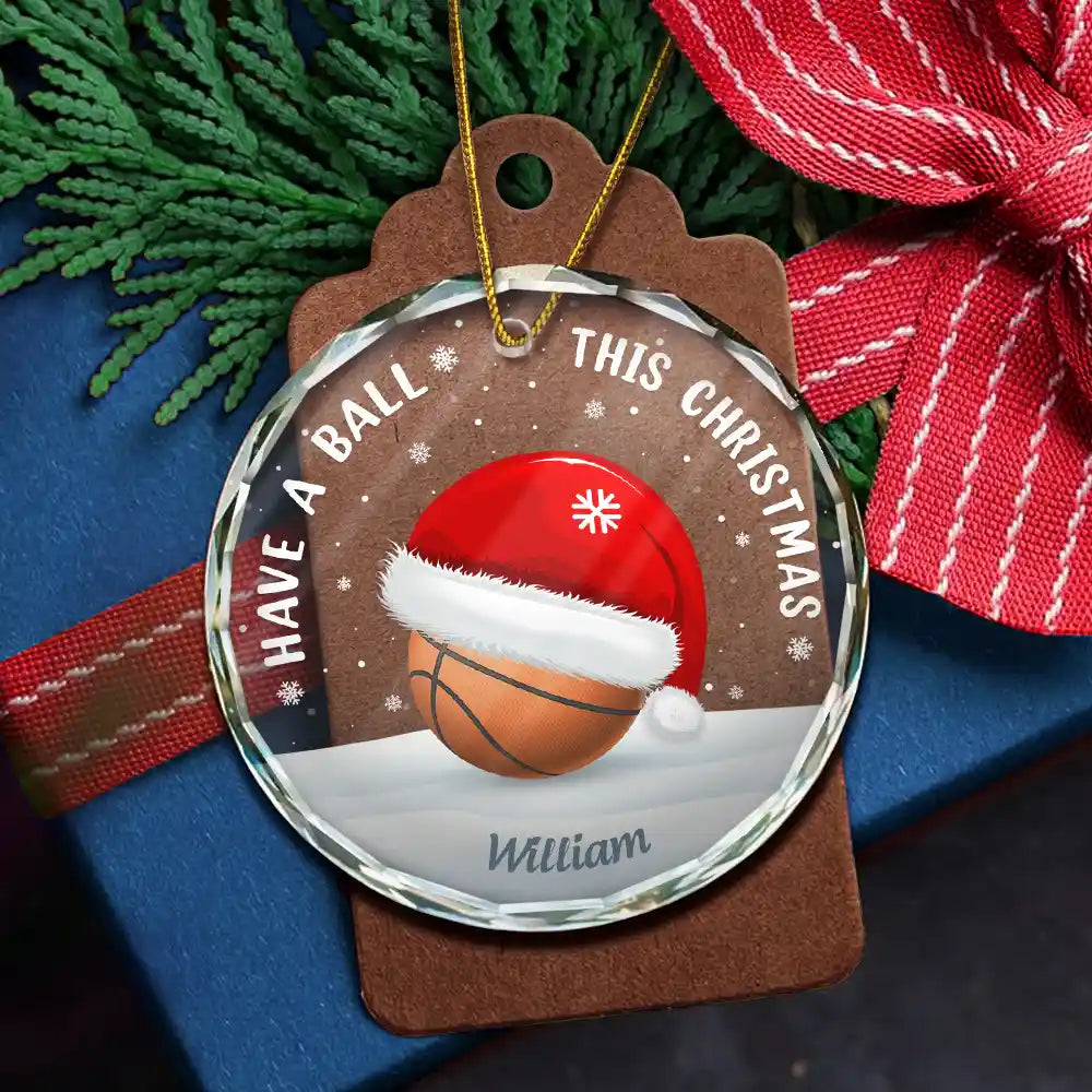Have A Ball This Christmas Kids Sport Ball - Personalized Circle Glass Ornament ORNA1210