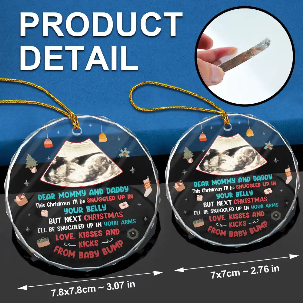 Custom Photo Snuggle Up In Mommy's Belly Christmas - Personalized Circle Glass Ornament ORNA1210