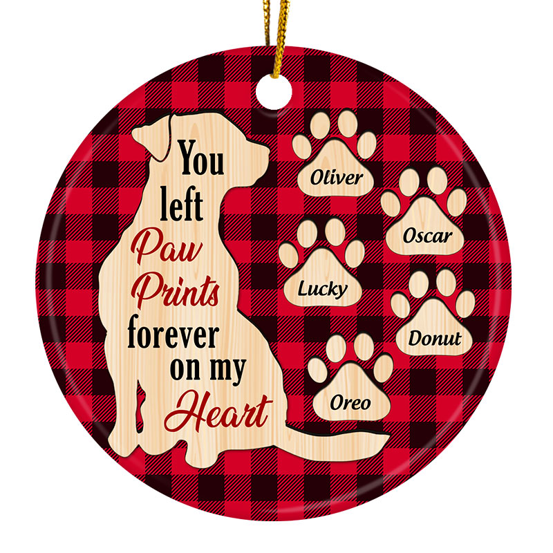 You Left Pawprints Forever On My Heart - Christmas Gift For Dog Lovers - Personalized Custom Circle Ceramic Ornament ORNA1210