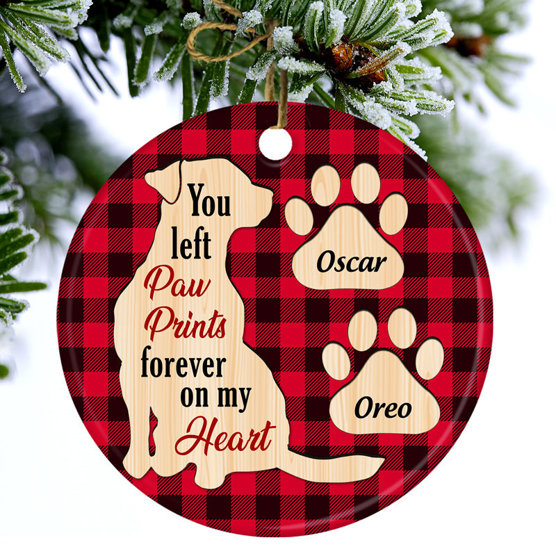 You Left Pawprints Forever On My Heart - Christmas Gift For Dog Lovers - Personalized Custom Circle Ceramic Ornament ORNA1210