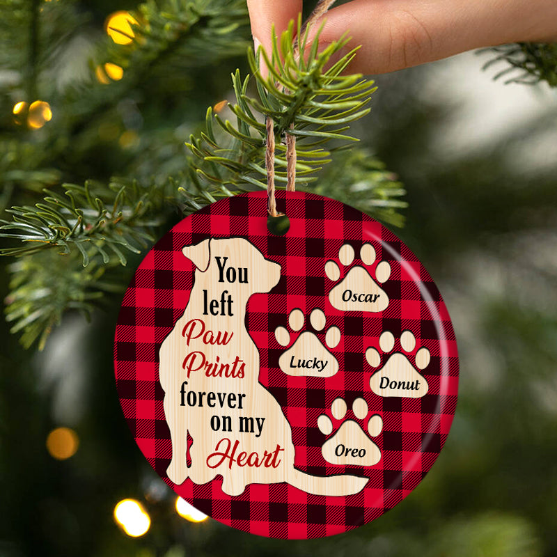 You Left Pawprints Forever On My Heart - Christmas Gift For Dog Lovers - Personalized Custom Circle Ceramic Ornament ORNA1210