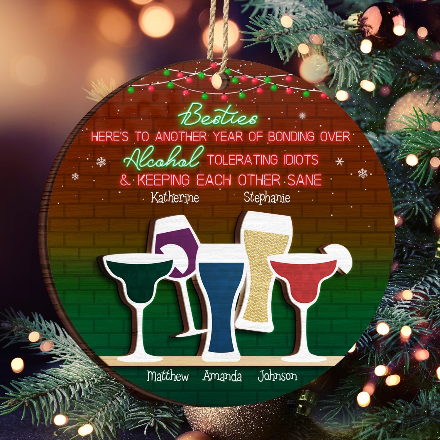 Here's To Another Year Of Bonding Over - Christmas Gift For Besties - Personalized 2-Layered Wooden Ornament ORNA1210