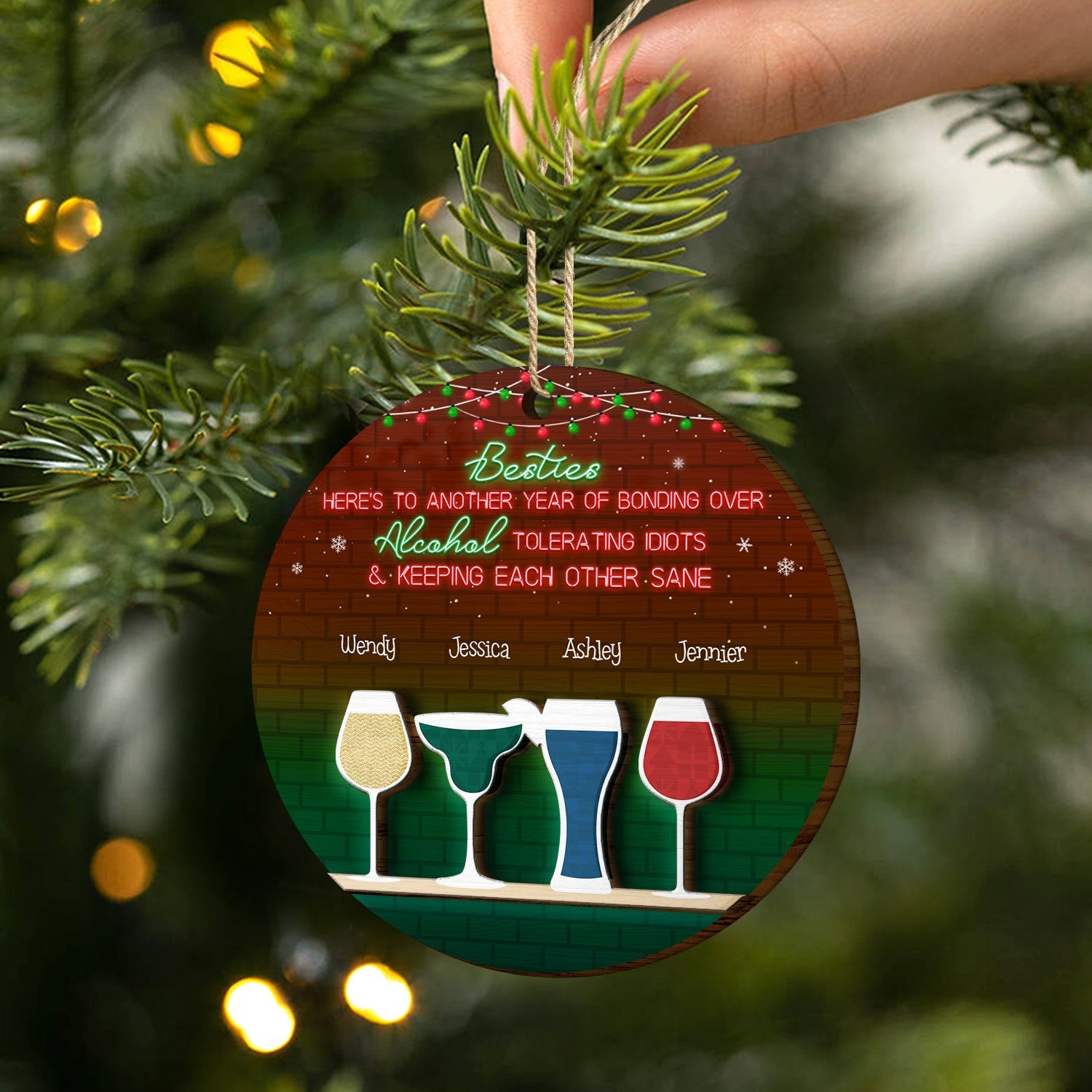 Here's To Another Year Of Bonding Over - Christmas Gift For Besties - Personalized 2-Layered Wooden Ornament ORNA1210