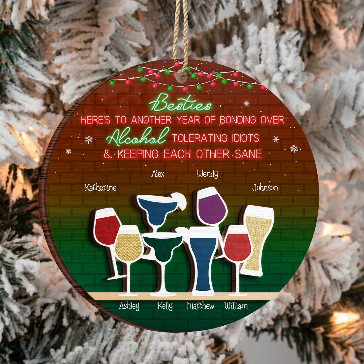 Here's To Another Year Of Bonding Over - Christmas Gift For Besties - Personalized 2-Layered Wooden Ornament ORNA1210