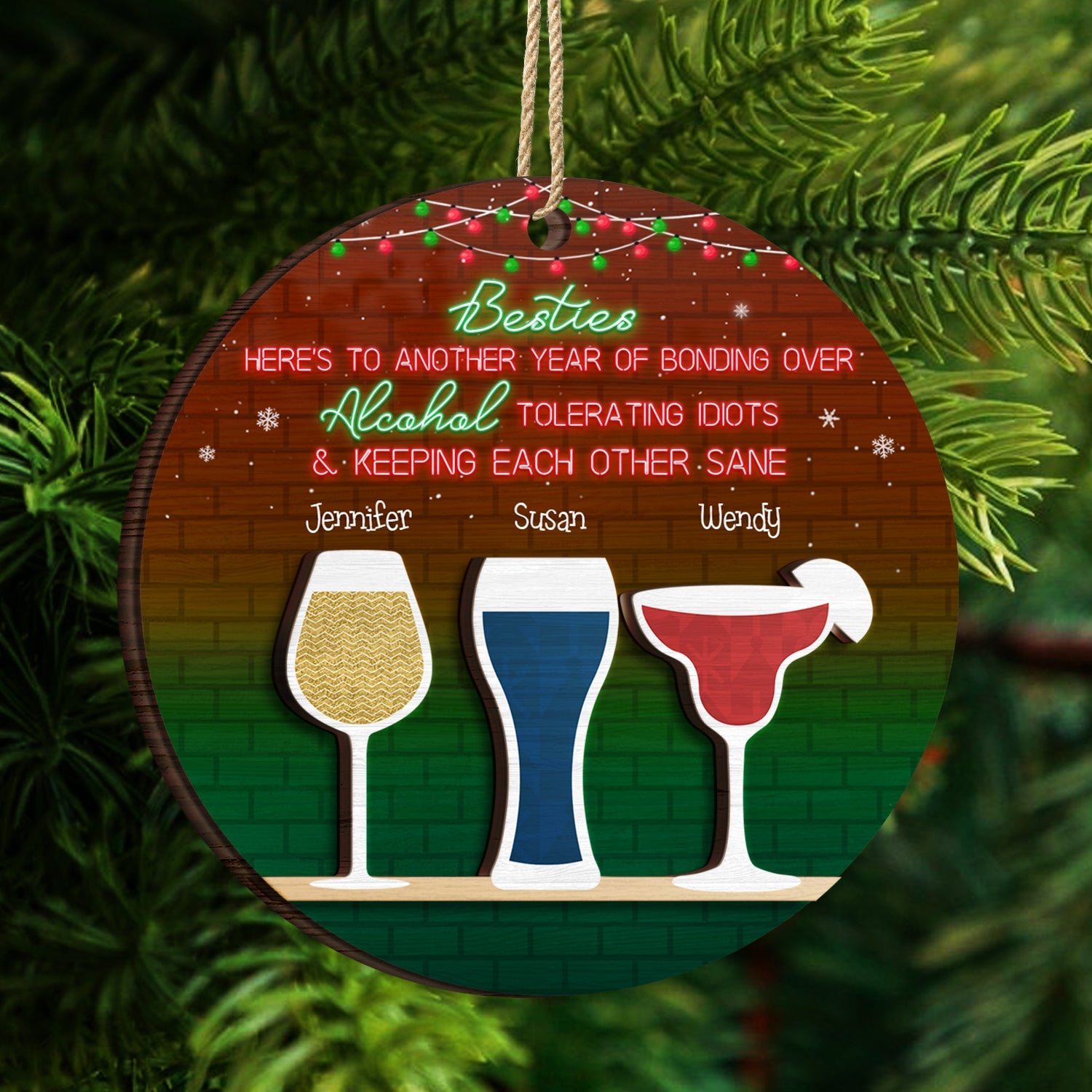 Here's To Another Year Of Bonding Over - Christmas Gift For Besties - Personalized 2-Layered Wooden Ornament ORNA1210