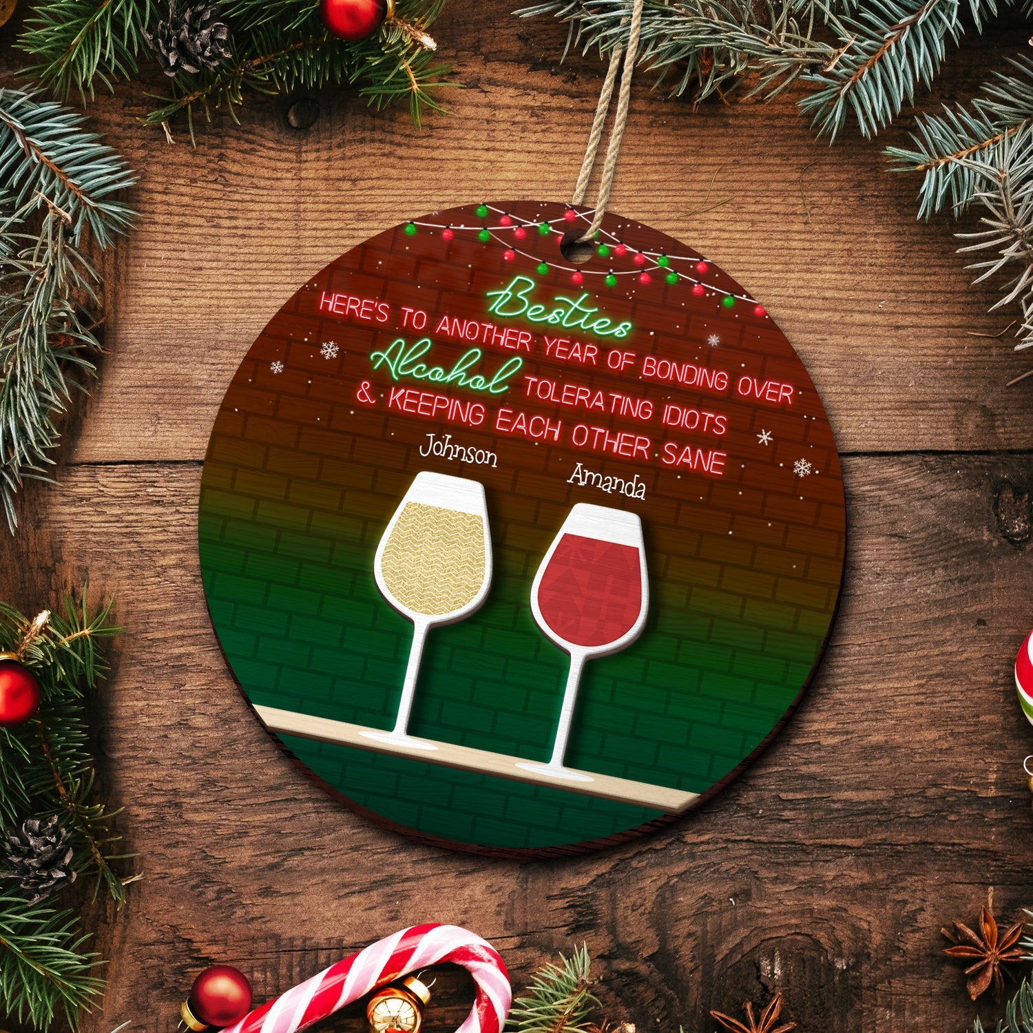 Here's To Another Year Of Bonding Over - Christmas Gift For Besties - Personalized 2-Layered Wooden Ornament ORNA1210
