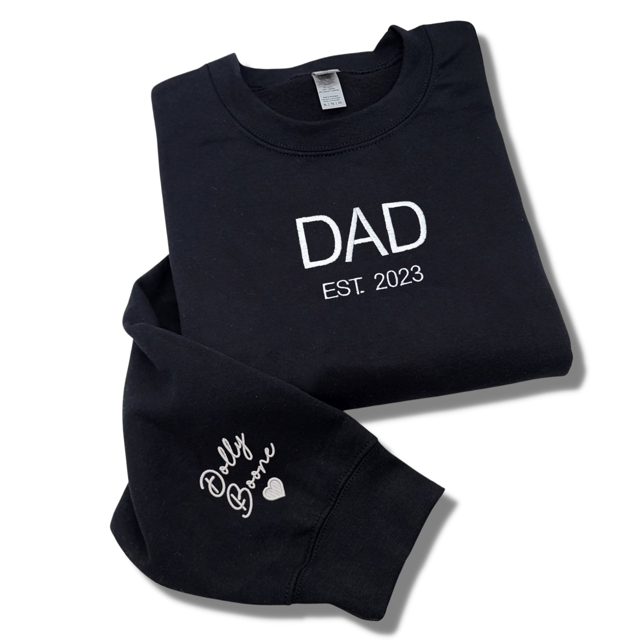 Dad Sweater, Custom Hoodie for Dads with Name of Child, Daddy EST 2024 Crewneck Embroidered em4