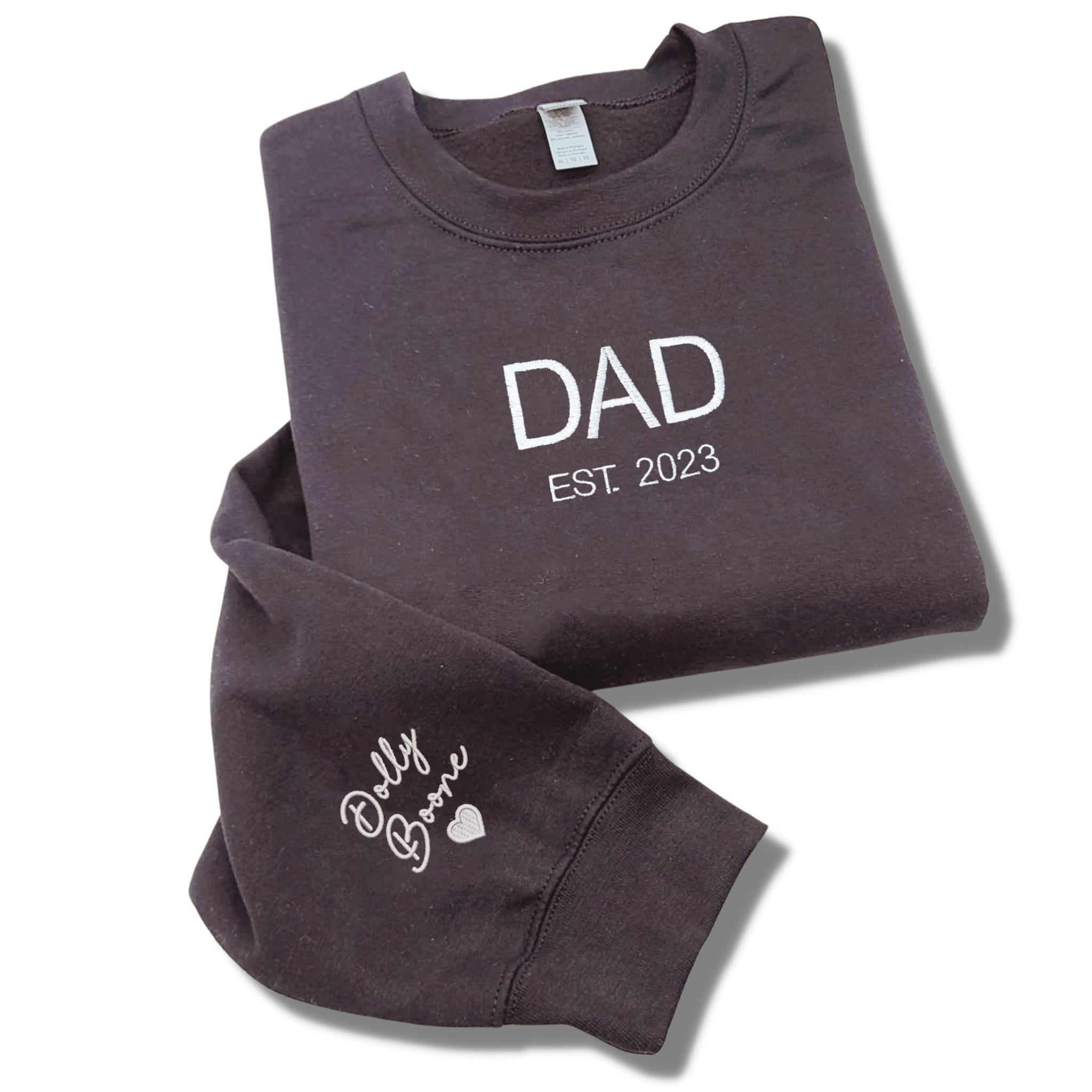 Dad Sweater, Custom Hoodie for Dads with Name of Child, Daddy EST 2024 Crewneck Embroidered em4