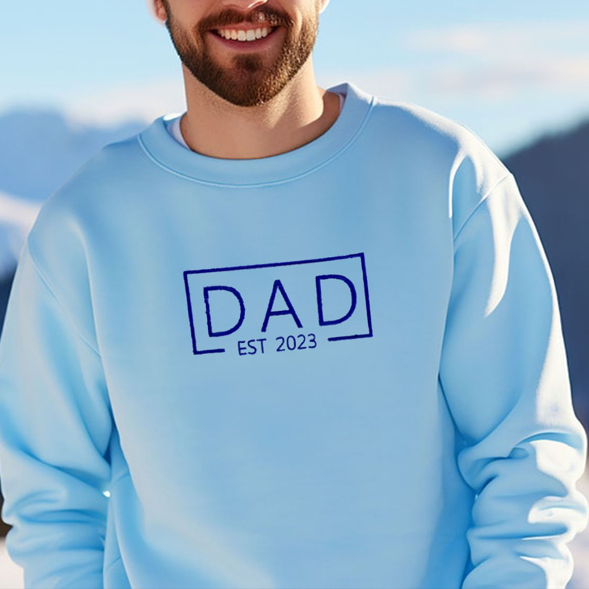 Dad Est Embroidered Sweatshirt, Custom Dad Hoodie with Kids Name on Sleeve, Best Gifts for Dad em4