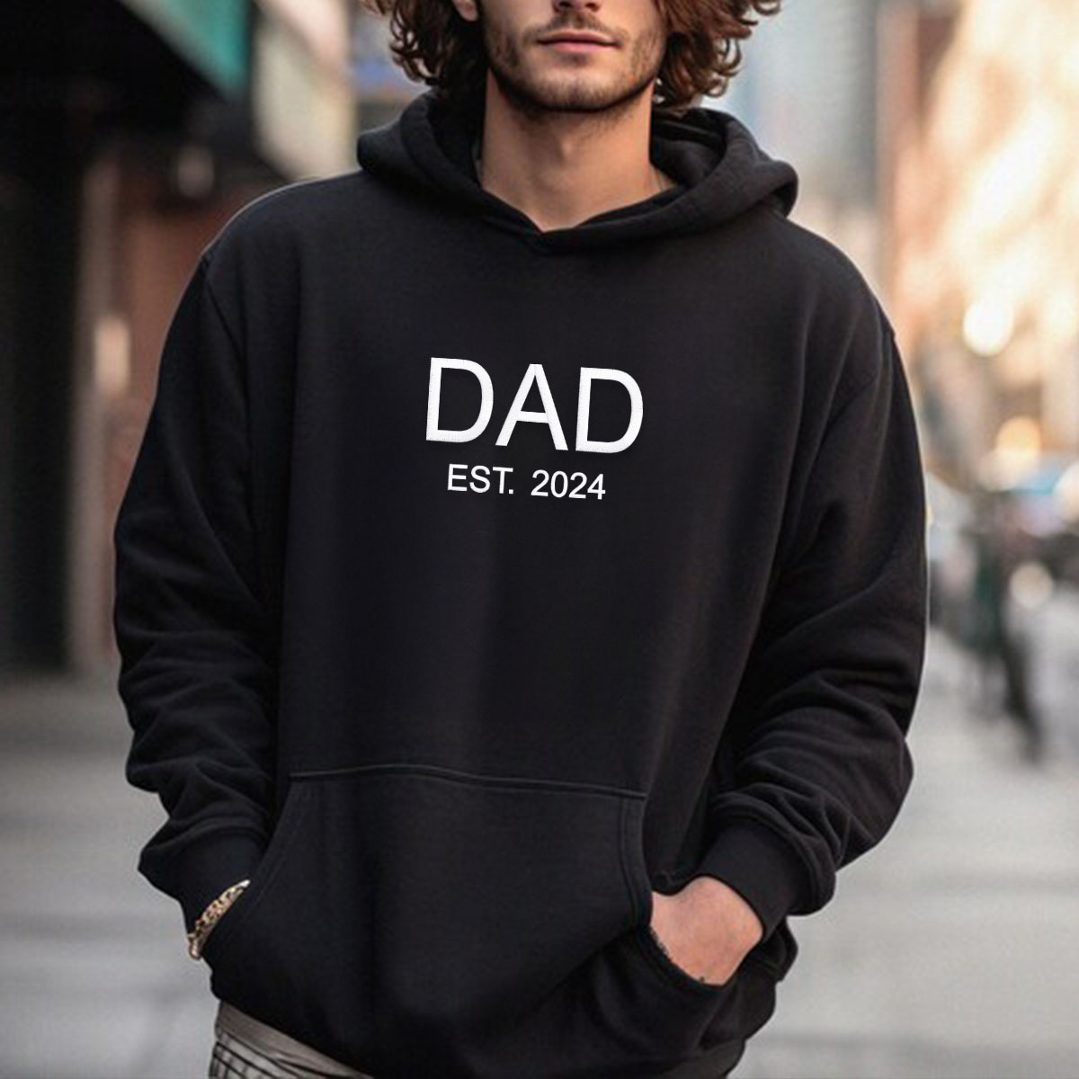 Dad Sweater, Custom Hoodie for Dads with Name of Child, Daddy EST 2024 Crewneck Embroidered em4