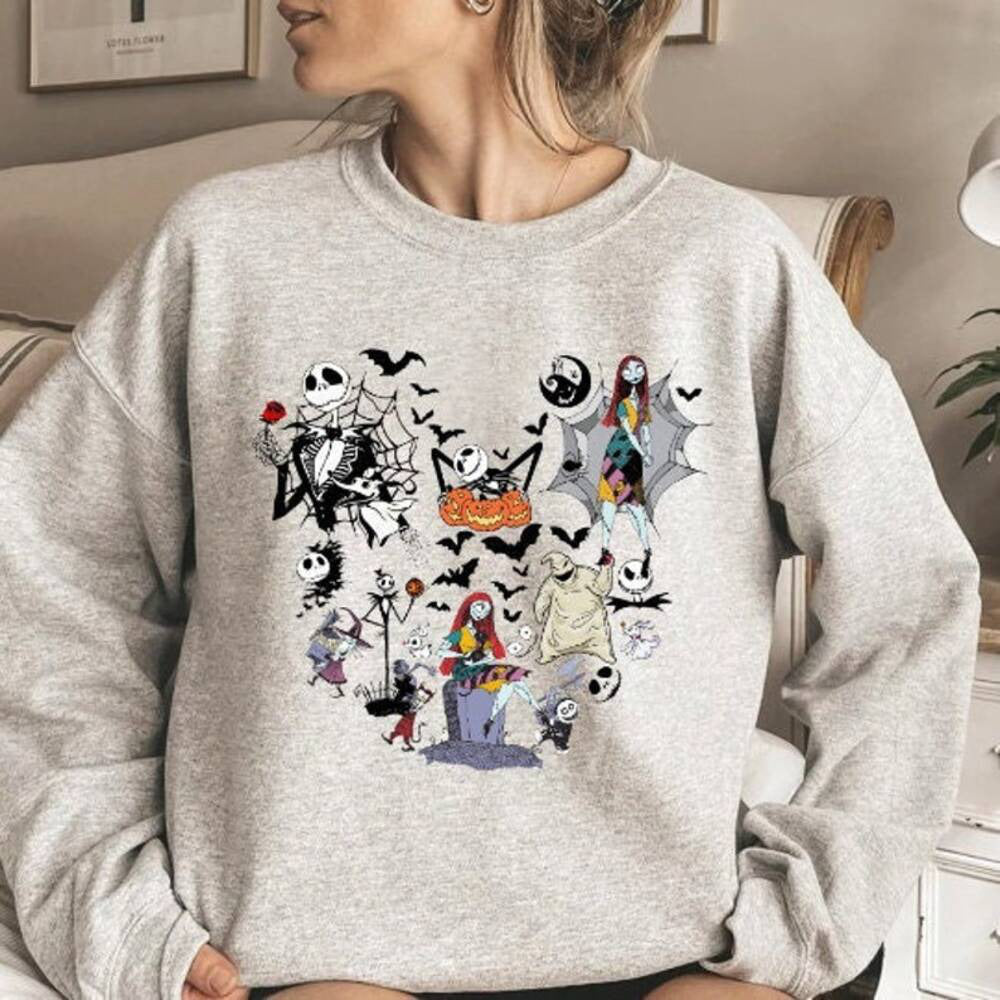 Disney Halloween, The Nightmare Before Christmas Characters Mickey Ears Sweatshirt,Jack Sally Oogie Boogie Zero Sweater, alloween Party 2024 HL23