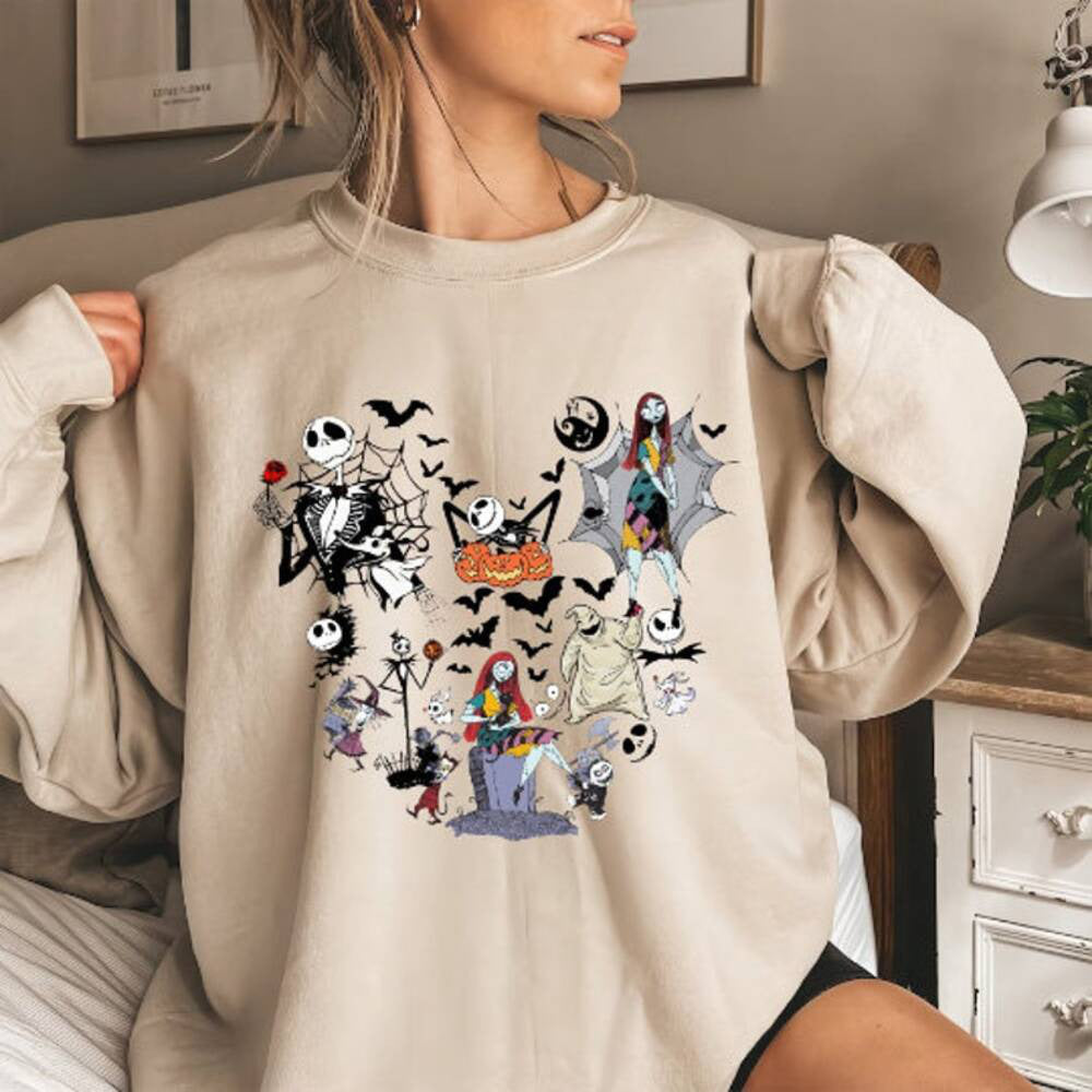 Disney Halloween, The Nightmare Before Christmas Characters Mickey Ears Sweatshirt,Jack Sally Oogie Boogie Zero Sweater, alloween Party 2024 HL23