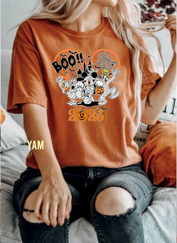 Disney Mickey and Friends Halloween 2024 Sweatshirt, Disney Halloween Matching Comfort Color Shirt, Disney Boo Pumpkin, Halloween Party Tee HL23
