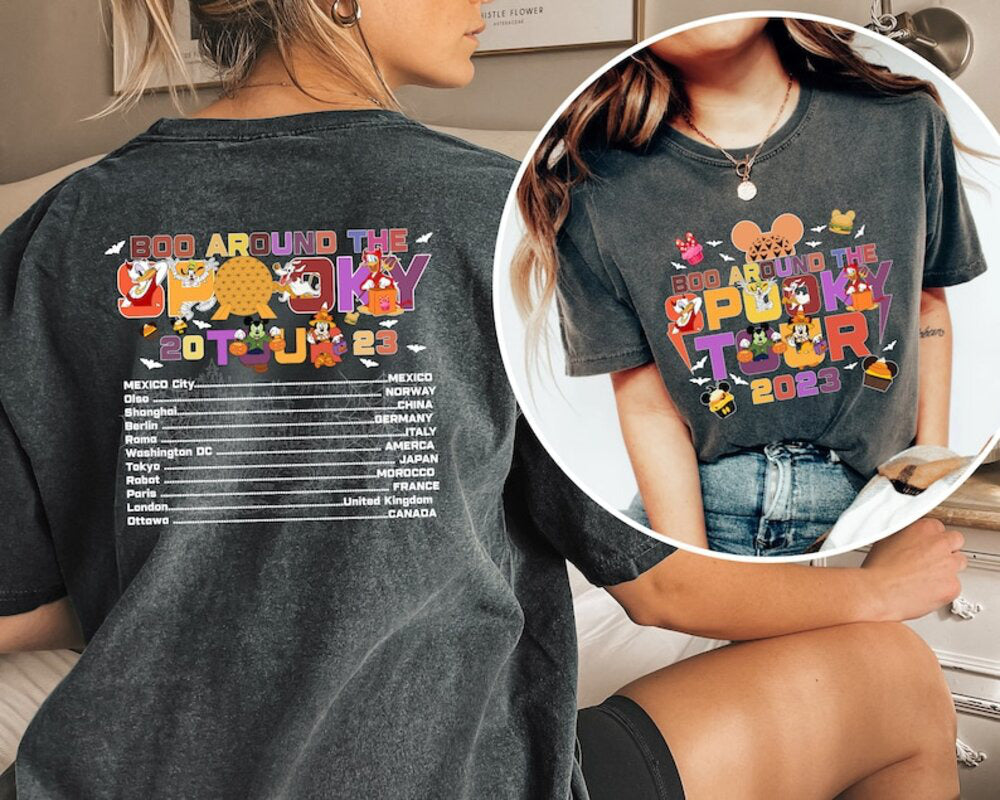 Disney Two Sided Halloween Epcot World Tour Sweater, The Spooky Tour 2023 Tee, Retro Mickey and Friends Halloween Team, Halloween Party 2023