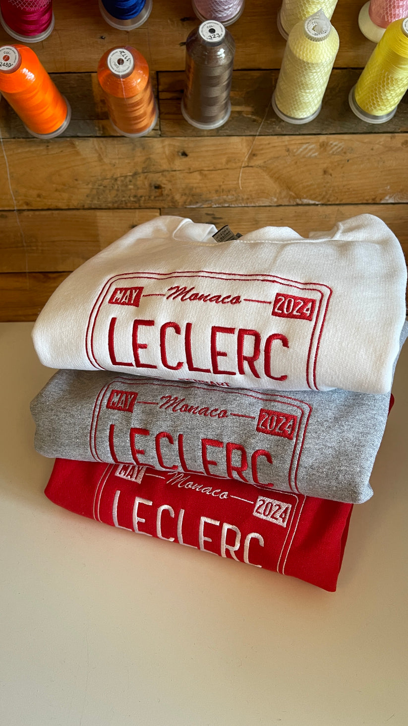 Charles Leclerc Monaco 2024 Vintage License Plate Embroidered Crewneck EM1209T