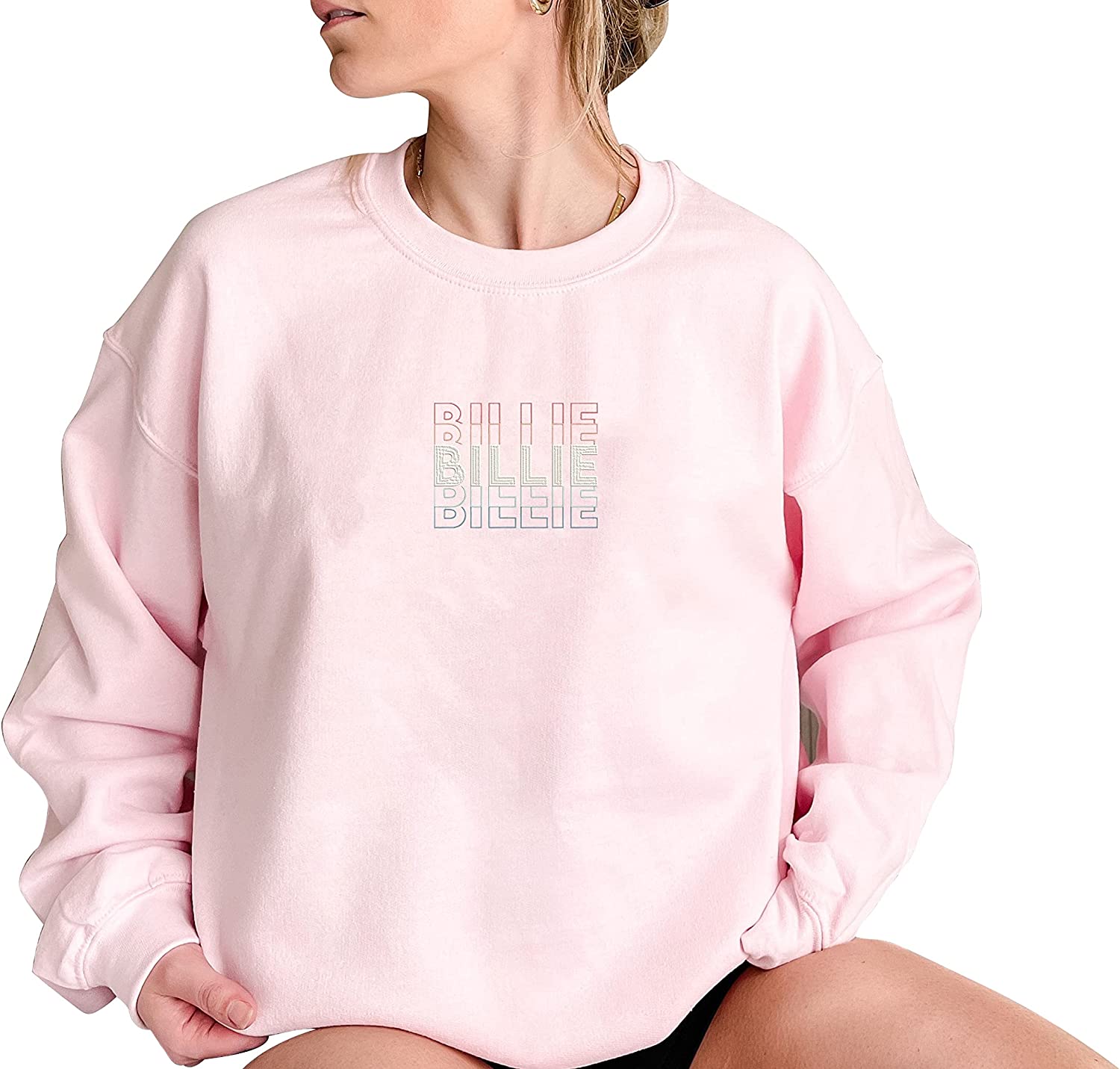 Custom Embroidered Sweatshirt Retro Personalized BILLIE or Any First Name Pullover Crewneck em2