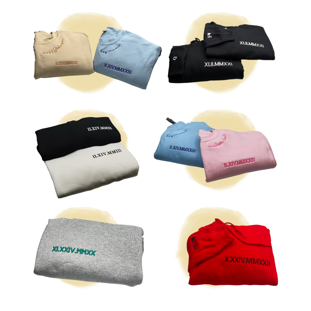 Personalized Anniversary Gifts for Couples, Custom Embroidered Sweatshirt/Hoodie Matching Wedding 1 - 50 Year Anniversary Gifts for Him Her em4