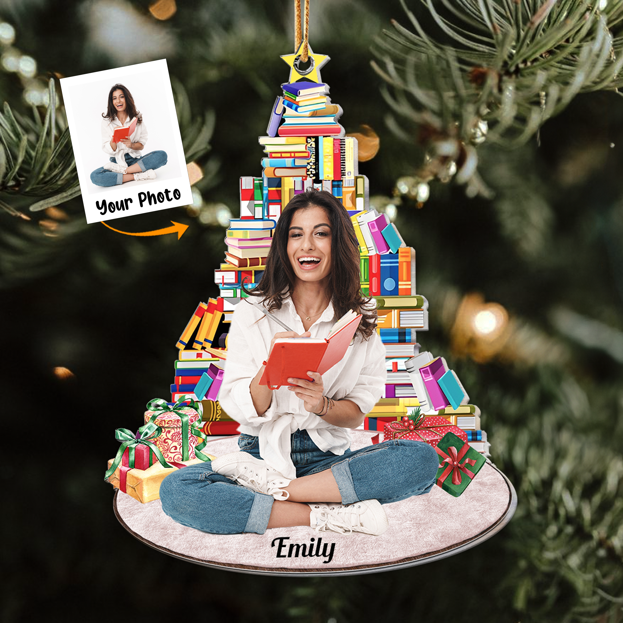 Enjoy Under The Christmas Book Tree - Personalized Acrylic Photo Ornament ORN0810