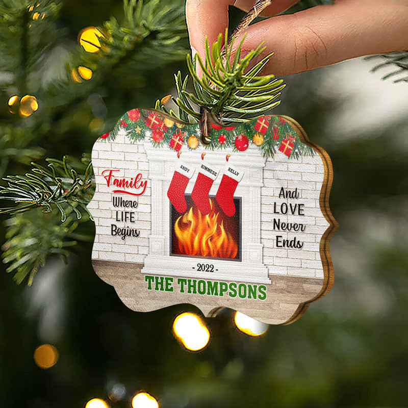 Christmas Family Where Life Begins - Personalized Custom Wooden Ornament ORNA1210