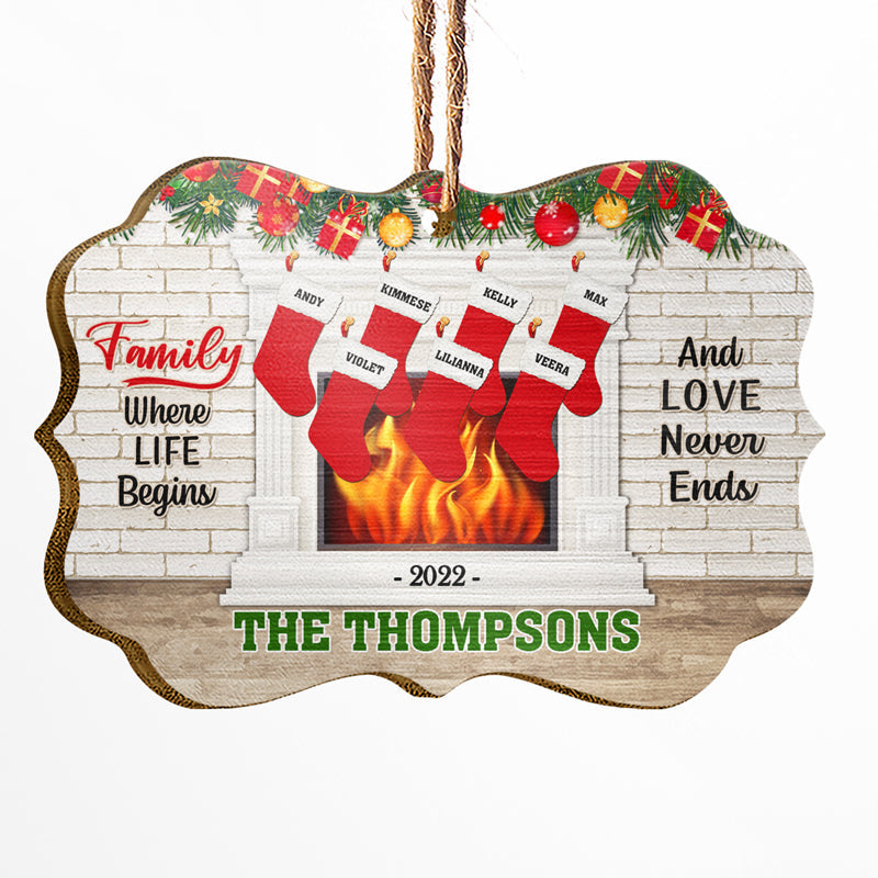 Christmas Family Where Life Begins - Personalized Custom Wooden Ornament ORNA1210