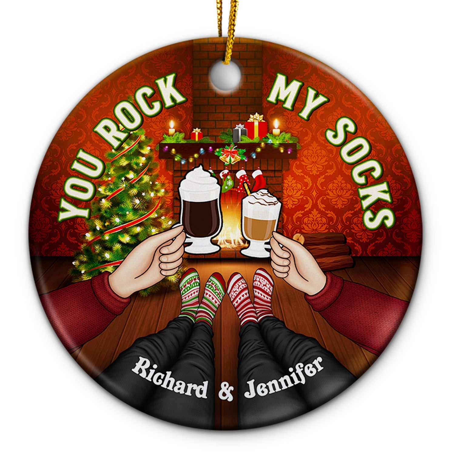 Christmas You Rock My Socks - Gift For Couples - Personalized Custom Circle Ceramic Ornament ORNA1210