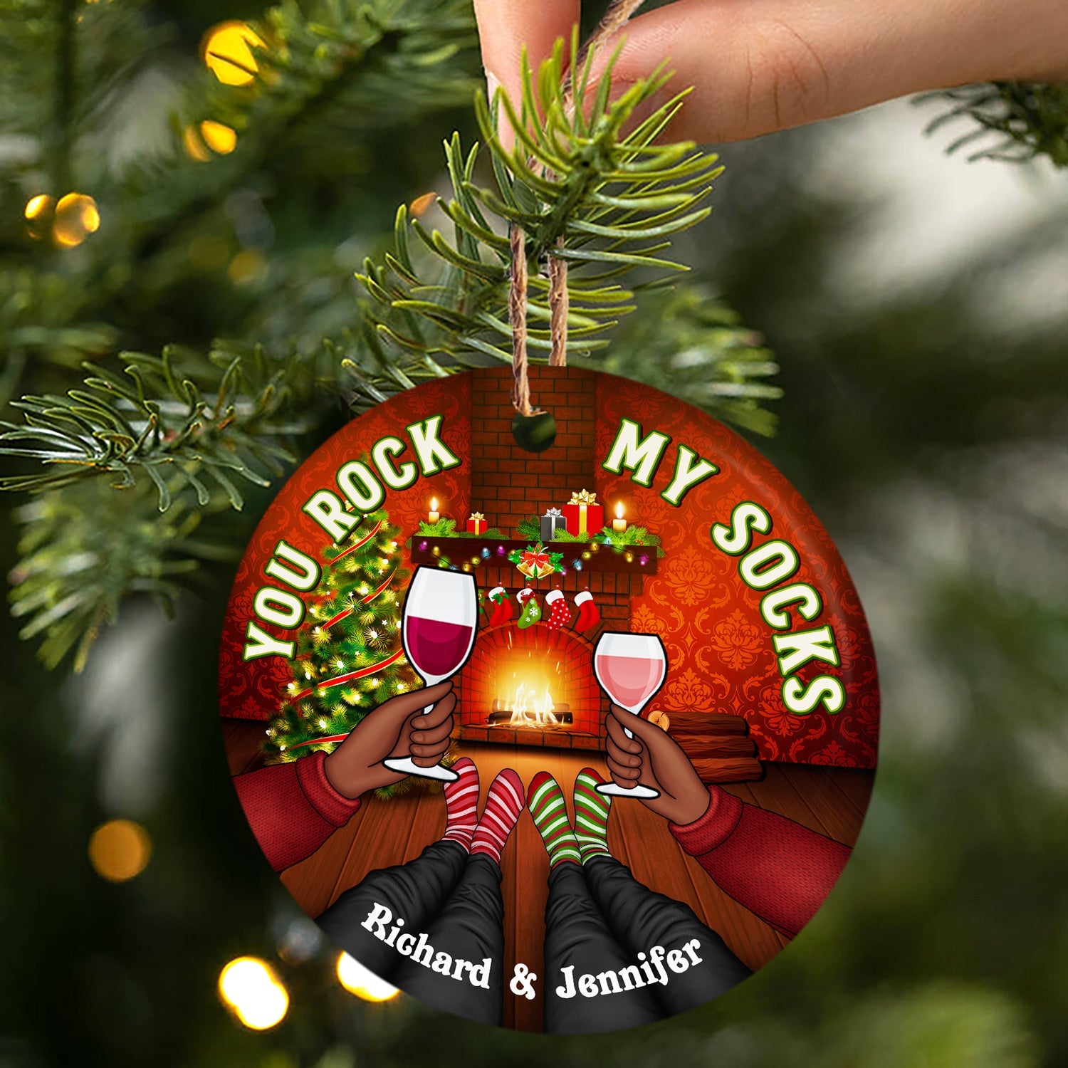 Christmas You Rock My Socks - Gift For Couples - Personalized Custom Circle Ceramic Ornament ORNA1210