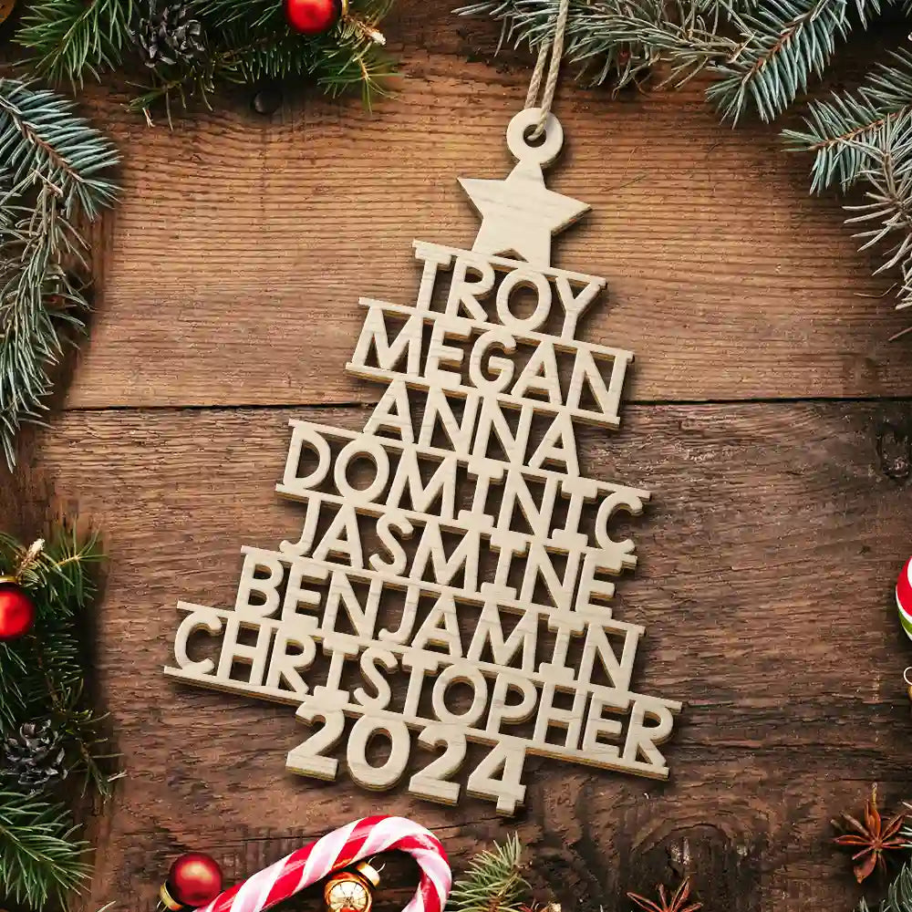 Christmas Tree Family Bestie Coworker Custom Name - Gift For Family, Coworker, Besties - Personalized Wooden Cutout Ornament ORNA1210